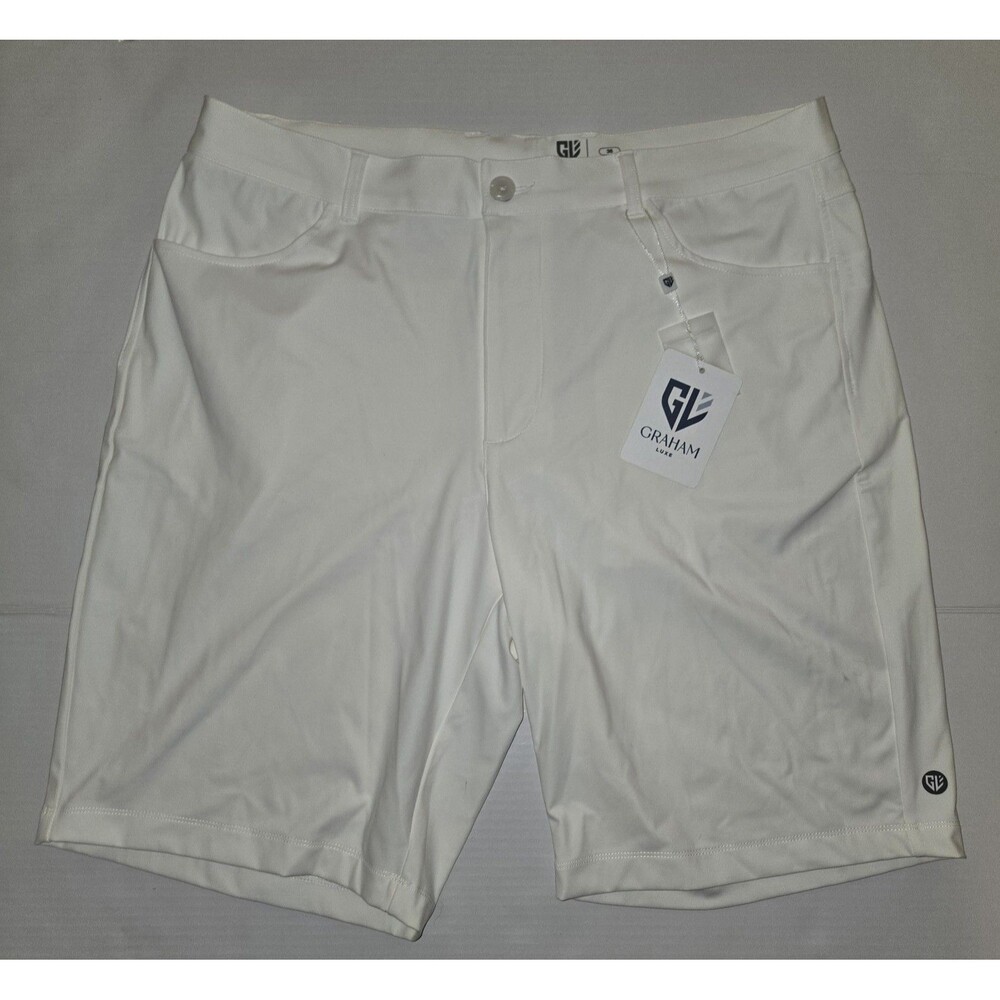 Graham Luxe Mens Golf Shorts Size 36 White Stretch Performance NWT Pockets